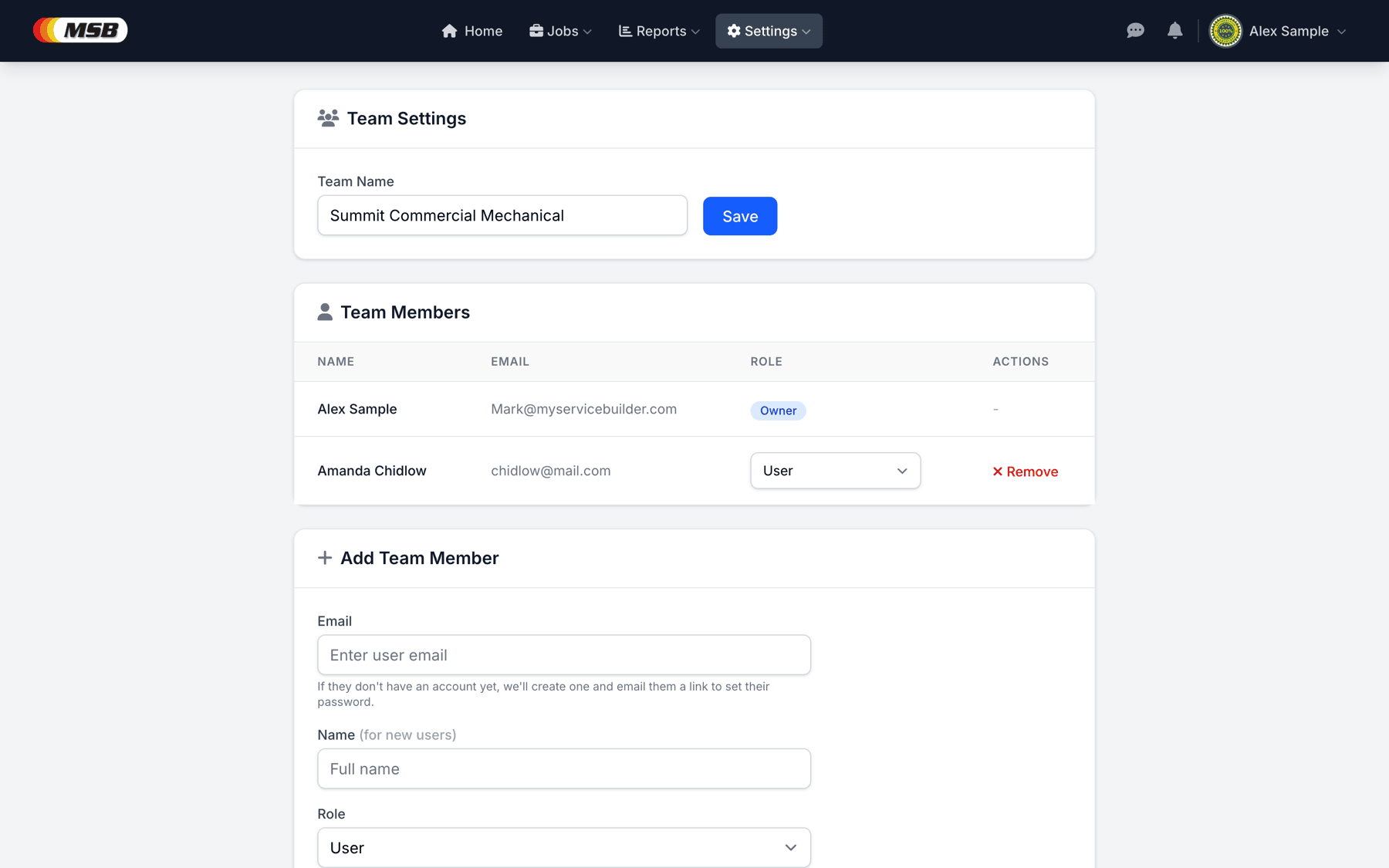 Team members and roles management
